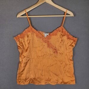 One West‎ NY Top Women's XL Orange Silk Lace Babydoll Tank Vintage Y2K